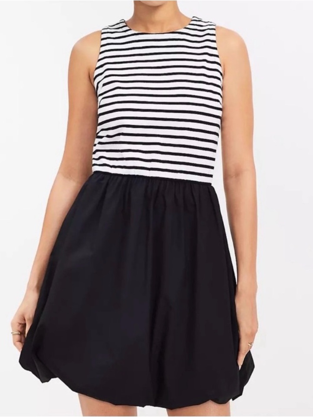The Loft Striped Black & White Sleeveless Fit-and-Flare Dress